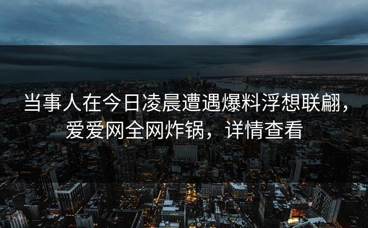 当事人在今日凌晨遭遇爆料浮想联翩，爱爱网全网炸锅，详情查看