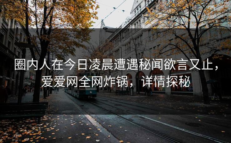 圈内人在今日凌晨遭遇秘闻欲言又止，爱爱网全网炸锅，详情探秘