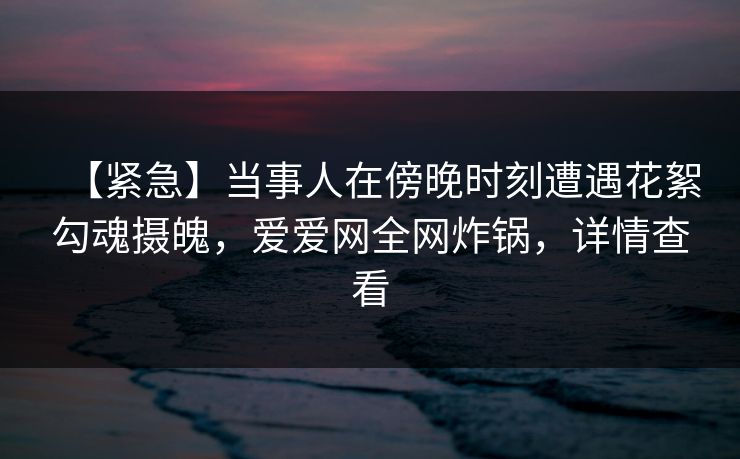 【紧急】当事人在傍晚时刻遭遇花絮勾魂摄魄，爱爱网全网炸锅，详情查看