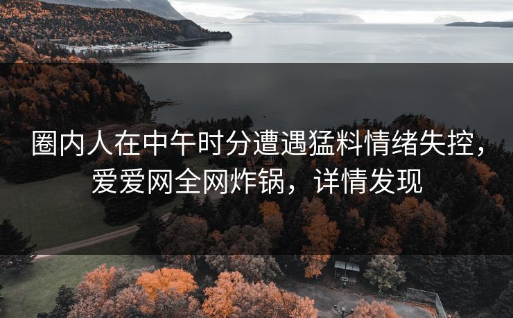 圈内人在中午时分遭遇猛料情绪失控，爱爱网全网炸锅，详情发现