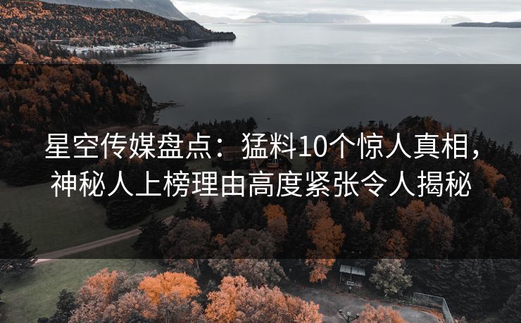 星空传媒盘点：猛料10个惊人真相，神秘人上榜理由高度紧张令人揭秘